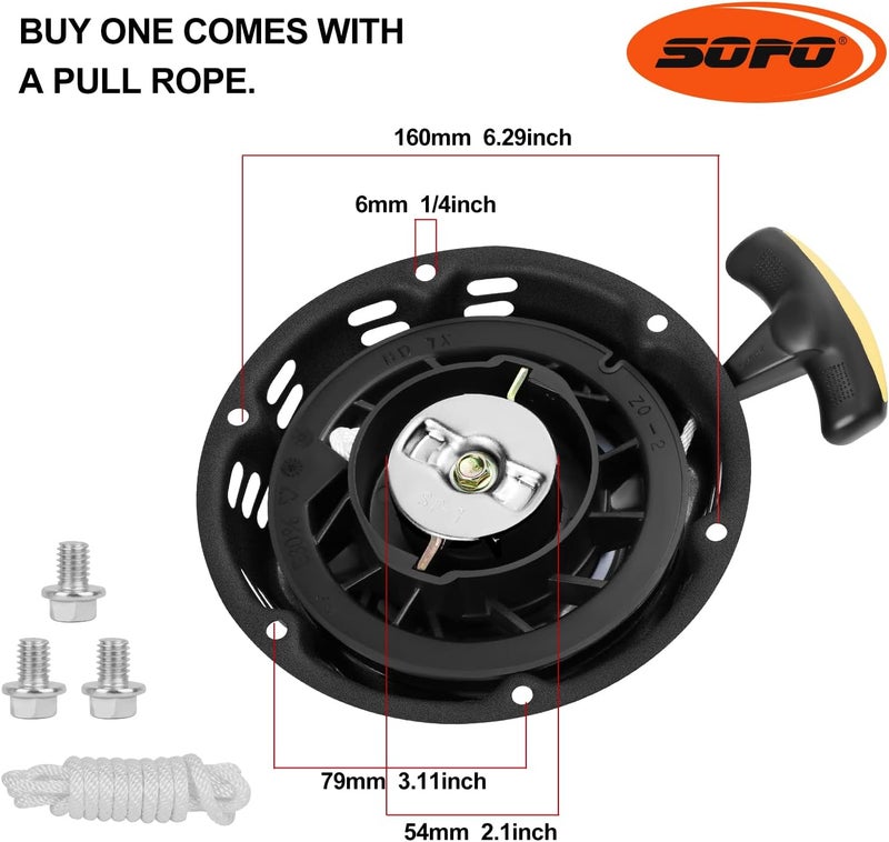 Sofo Pull Start Assembly for Champion 196cc 208cc 212cc 224cc 3000 3500 4000 4500 Watt 5.5hp 6.5hp Engine CPE Generator Water Pump Pressure Washer Recoil Starter Pull Cord Replacement - Image 2